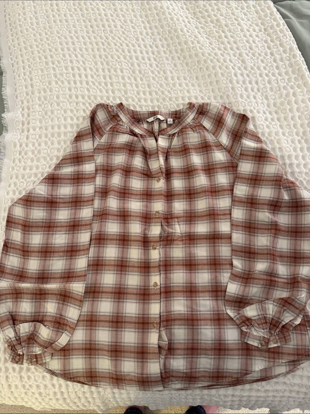 Uniqlo Rust and Cream Plaid Button-Front Blouse